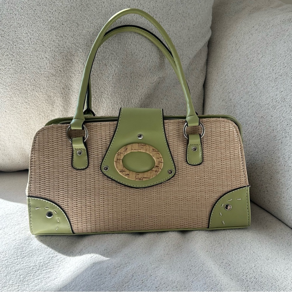 Stylish Green and Tan Women's Handbag
